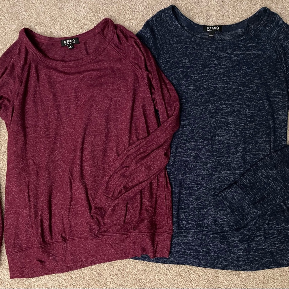 Lot 2 Buffalo David Bitton Soft, Cozy Pullover Sweaters Medium EUC Blue & maroon
